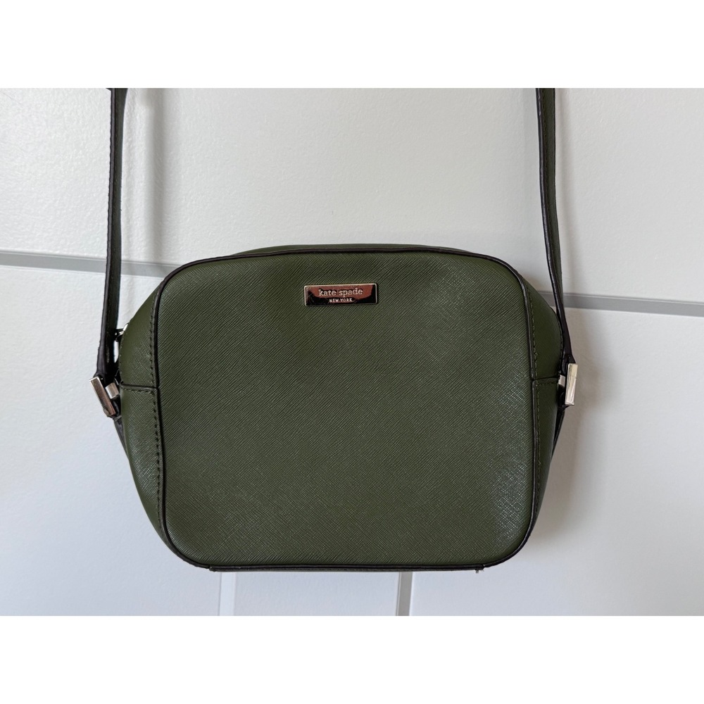 Kate Spade New York Olive Green Saffiano Leather Crossbody Camera Bag